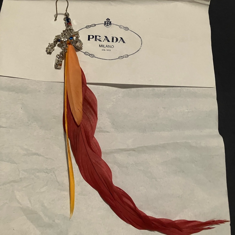New $500 PRADA Jeweled Cross Feather Earring